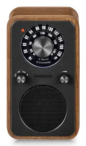 Personal analog radio Sangean WR-9 — AM/FM, 8 W RMS, 5 cm driver, USB-C, external antenna, Walnut