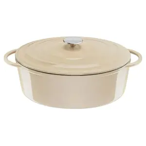 Tefal E25906 ovāls čuguna trauks, krāsa: bēša, diametrs 34 cm