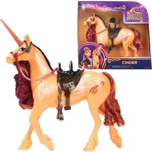Toy unicorn figure Spinmaster Unicorn Academy Cinder 28 cm — real mane and tail, removable bridle, saddle, brush