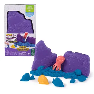 Spin Master Kinetic Sand Project Planet Coral Reef Sensory Toy with 8oz Blue Play Sand and 2 Tools for Kids Ages 3 and Older