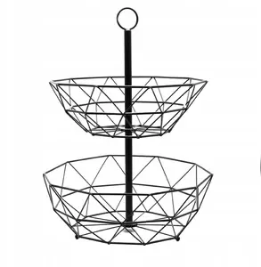 Fruit Basket Two-Tier Metal Stand Brunbeste BB-2533, Black, 2-level kitchen storage