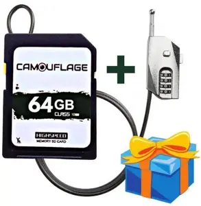 Camouflage trail camera security cable lock with 64GB SD card — Camouflage CAMOLOCKSD64