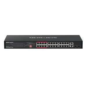 Network switch MERCUSYS MS126CP 24x 10/100 Mbps PoE+ ports, 2x Gigabit RJ45 uplinks, rack-mount