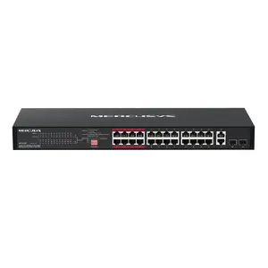 Mercusys MS126CP network switch with 26 Gigabit Ethernet ports, Power over Ethernet PoE support, 1U rack mountable design, and 88 Gbit/s switching capacity in black