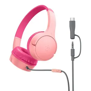 Vadu austiņu komplekts Belkin SoundForm Mini — galvas lenta, apkārtausu, USB Type-C, rozā