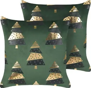 Decorative velour cushions Beliani 45 x 45 cm green with Christmas tree pattern