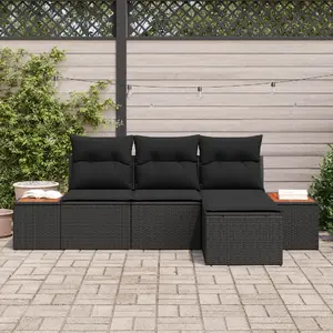 Outdoor sofa set VidaXL 4-piece with cushions, black rattan and acacia wood