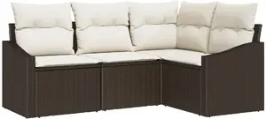 Уличный комплект диванов VidaXL 4‑предметный с подушками, коричневый полиротанг