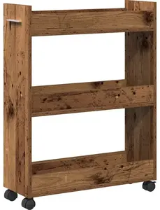 Тумба на колесах VidaXL модель 869138, ДСП с эффектом старого дерева, 60×22×79 см