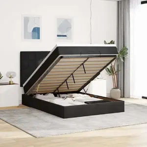 Каркас кровати с оттоманкой VidaXL 140x200 см, чёрный бархат, с матрасами