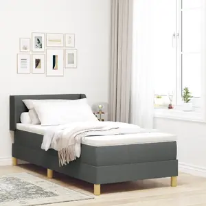 Кровать на раме с матрасом VidaXL 80x200 см темно-серой ткани, изголовье с пуговицами 80 см