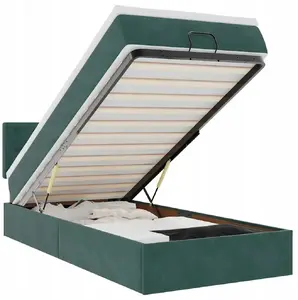 Bed frame with ottoman storage and mattress VidaXL 90x200 cm, green velvet