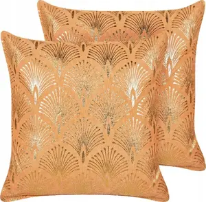 Decorative cotton cushions Beliani HOYA 45 x 45 cm, geometric pattern, orange (pair)