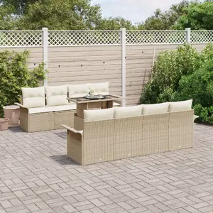 Āra dīvānu komplekts VidaXL 9 daļas bēšs ar spilveniem, sintētiska rotanga (poly rattan)