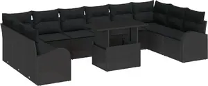 Outdoor Sofa Set VidaXL 11-piece with Cushions, Black Polyrattan