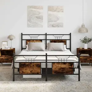 Gultas rāmis VidaXL 137x190 cm, dūmakainā ozola apdare, bez matracis