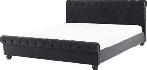 Gulta Beliani AVALLON 180 x 200 cm velūra ūdensgulta melna