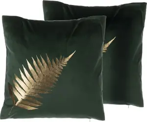 Набор декоративных велюровых подушек Shumee FERN 2 шт. 45 x 45 см зелёный с рисунком листа