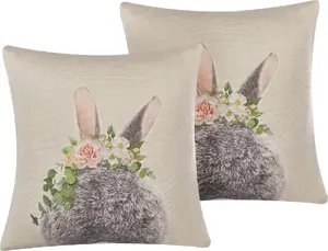 Decorative cushion set Beliani FATSIA 2 pieces 45 x 45 cm beige‑gray