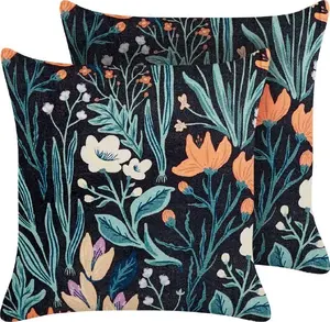 Decorative velvet cushion Beliani OSMUNDA 45 x 45 cm, floral pattern, black-green
