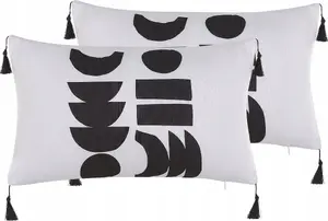 Decorative Cushion Beliani LIRIOPE 30 x 50 cm white with black geometric pattern