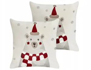 Decorative cushion set Beliani JELLIES, velvet, 45 x 45 cm, off-white, holiday pattern (2 pcs)