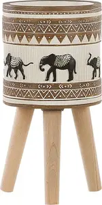 Flower pot on stand Beliani KOTTES 22 x 22 x 23 cm beige-brown