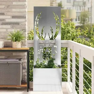 Puķu pods VidaXL ar dekoratīvu metāla plāksni sudraba 50 x 140 cm