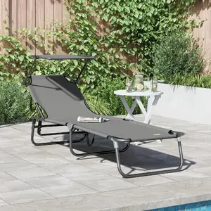 Складной шезлонг с козырьком VidaXL — серый, ткань Oxford 600D