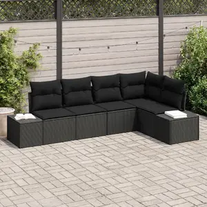 Outdoor sofa set VidaXL 5-piece with cushions, black poly rattan