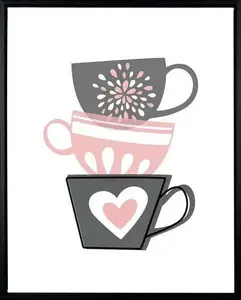 Wall Art Panel affek design Obraz Filiżanki w ramie 3D 40x50x2,3 cm — 3D cup motif, white-black