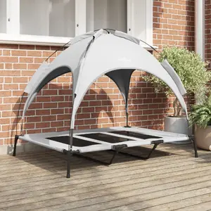 Raised Dog Bed with Removable Roof XL by VidaXL — Silver-Grey Steel Frame