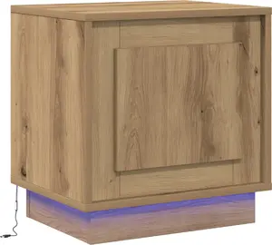 Nightstand with LED Lamps VidaXL model 869576, Craft Oak finish, 44 x 34.5 x 45 cm