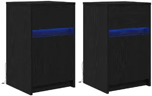 Тумбочка с ящиком VidaXL 38×34×61 см, LED, черный дуб