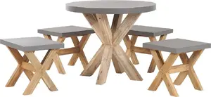 Shumee āra mēbeļu komplekts apaļš galds ar 4 krēsliem pelēks (modelis 263400)
