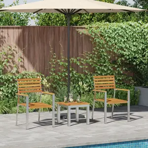 Dining set for garden VidaXL 3-piece solid acacia wood with 2 matching acacia wood and steel chairs