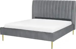 Кровать Beliani MARVILLE 180 x 200 см с серой велюровой обивкой