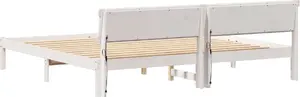 Gultas rāmis VidaXL 200 x 200 cm ar LED apgaismojumu un galvgali, metāls un koks, balts