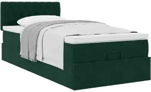Bed frame with ottoman storage and mattress VidaXL 100x200 cm velvet green