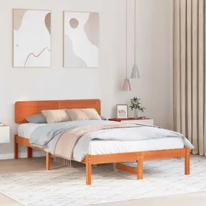 Каркас кровати с изголовьем VidaXL Lumarko 140 x 190 см, массив сосны, коричневый