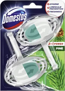 Tualetes bļodas aromāta bloks Unilever DOMESTOS Power Pine Duo 3‑1 ar turētāju 2 x 35 g