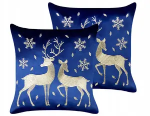 Decorative cushion set Beliani MERINGUE 2 pcs, velvet 45 x 45 cm, dark blue, holiday pattern