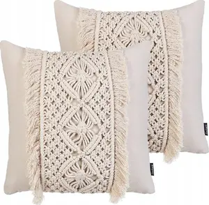 Decorative Cushion Set Beliani KALAM 2 pcs macrame beige 45 x 45 cm