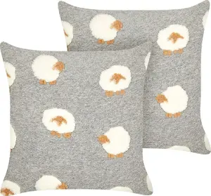 Decorative cushions Beliani EINADIA 45 x 45 cm, set of 2, grey, sheep motif