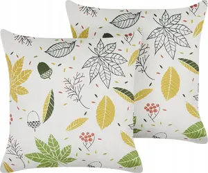 Decorative Cushion Set Beliani MULLEIN, 2 pieces, leaf pattern, 45 x 45 cm, off-white
