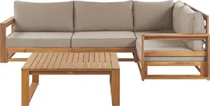 Outdoor dining set Beliani TIMOR II — 4-person, left-sided configuration, certified wood, light finish