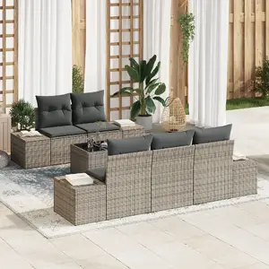 Outdoor Sofa Set VidaXL 6-piece with Cushions, Grey Rattan