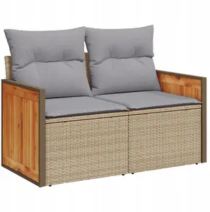 Outdoor Sofa Set VidaXL 2-Seater Polyrattan Acacia with Beige Cushions