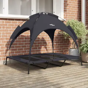 Raised Dog Bed with Removable Roof VidaXL XL Black Steel