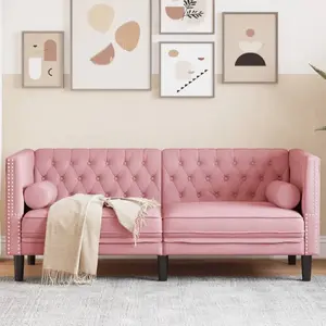 Двухместный диван VidaXL Chesterfield с валиками, розовый бархат